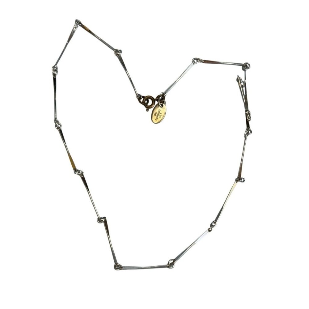 Les Bernard Designer Silver-Tone Geometric Necklace Signed 14 1/2" Elegant Minim - Picture 3 of 4